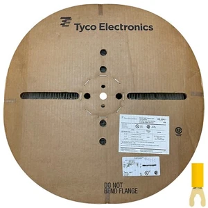 (2400) TYCO Vinyl Insulated Yellow Spade Terminal Connector 16-14 Gauge #8 Stud - Picture 1 of 4