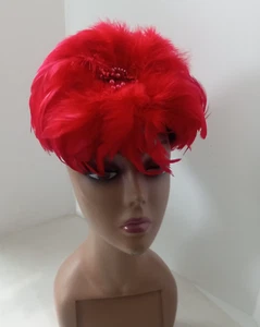 Sombrero de lana redondo rojo con plumas de Phipps años 40 para mujer - Imagen 1 de 23