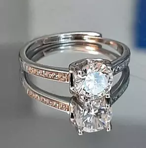 1 Karat Labor erstellt weißer Saphir Verlobungsring 925 Sterlingsilber verstellbar - Bild 1 von 4