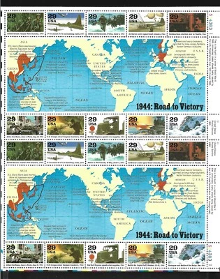 U.S.A. 1994 Road to Victory WWII full sheet Mi. # Bl. 34 Mint Never Hinged. - Image 1 of 2