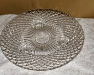 Vintage Glas Klar Diamond Point 3 Fuß Servierplatte 8 1/4" - Bild 1 von 3