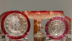 VTG. King's Crown Ruby/Clear 5.75” Candy Dish, 7.5” Plate & 6" Saucer ~ Lot of 3 - Picture 1 of 11