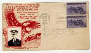 1944 Patriotic FDC CROSBY PHOTO FDC 925 CORREGIDOR & MAJOR GENERAL WAINWRIGHT - Picture 1 of 1
