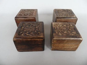 4 x Carved Wood Samantha Wills Decorator Home Decor Gift Wooden Boxes - Picture 1 of 5