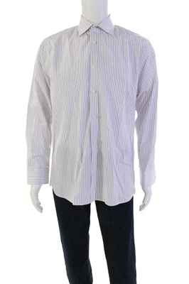 Hickey Freeman 男式纽扣长袖条纹正装衬衫白色蓝色 16 码 — 第 1/4 张图片