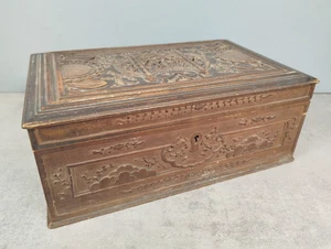 BOITE Sculptee Rectangulaire Rangement COFFRE Coffret Bois Scene Decor Floral I2 - Picture 1 of 14