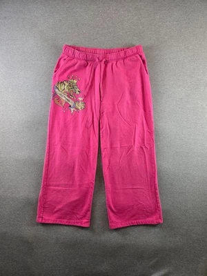 Calça de moletom feminina vintage Ed Hardy XL rosa tatuagem de tigre gráfico perna larga Y2K - Imagem 1 de 4