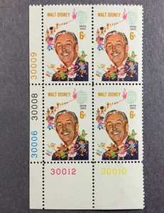 US SCOTT #1355 6¢ WALT DISNEY 1968 MINT PLATE BLOCK OF 4 MNH - Bild 1 von 1
