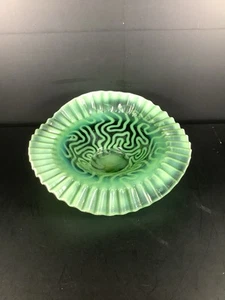 1903 Jefferson Swirling Maze Green Opalescent Brides Basket Crimped Edge EUC - Picture 1 of 12