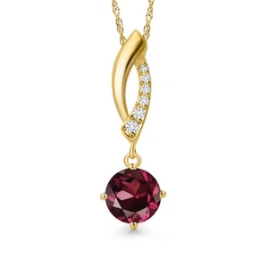 1.03 Ct Rhodolite Garnet White Lab Grown Diamond 10K Yellow Gold Pendant with - Picture 1 of 6
