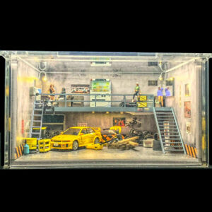 Diorama 1/64 Car Garage Model LED Lighting Car Workshop Parking Lot Scene Model