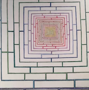 "GITTER", Tinte auf 100 % Lumpenpapier, 14" x 17", 2015, architektonischer abstrakter Wirbel - Bild 1 von 2
