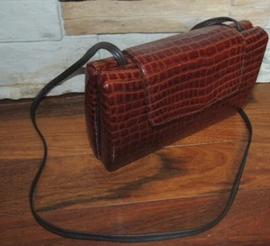 Vtg 80s Palizzio accessories brown Handbag crossbody croc pat. Box Purse Clutch - Picture 1 of 9