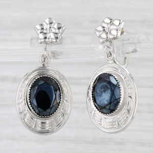 Imitation Black Hematite Earrings Sterling Silver Screw Back Non Pierced - Picture 1 of 6