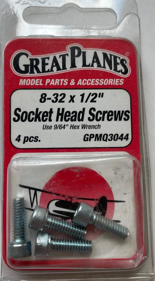 Great Planes 8-32 x 1/2" Socket Head Screws (4 pc) GPMQ3044 - Image 1 of 1