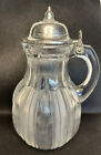 Heavy Clear And Frosted Antique Syrup Pitcher With Pewter Top READ
