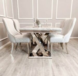 Luxury Ayesha Chrome White Black Marble Glass Dining Table 180cm 2022 NEW 