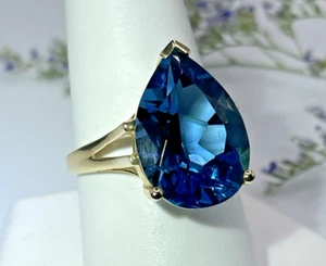 14kt Yellow Gold Blue Topaz Pear Shaped Ring Sz 9.5 - Picture 1 of 19