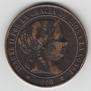 1868 OM 4 Star Spain 2 1/2 Centimos KM# 634.2 - Picture 1 of 5