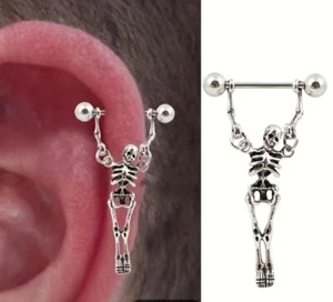 Helix Totenkopf Skelett Ohrring Tropfen Dangle Barbell Edelstahl Herren Damen - Bild 1 von 5