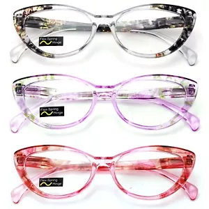 Lotto 3 Paia Occhiali da Lettura Moda Cateye Traslucido Modello Floreale Trasparente - Foto 1 di 4