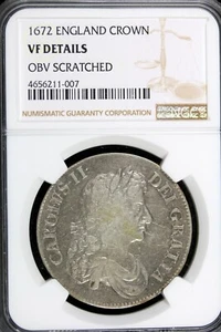 1672 - NGC VF DETAILS Charles II Crown England Great Britain!! #B17725 - Picture 1 of 2