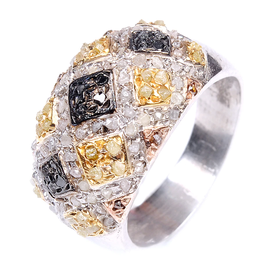 Anillo de compromiso de plata 925 con diamantes blancos/dorados naturales crudos reales de 1,81 quilates talla 8 Foto 1 de 2