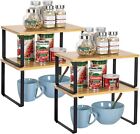 Set of 4 Bamboo Kitchen Cabinet and Counter Shelf Organizer Stackable Expandable