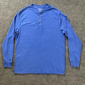Saddlebred Comfort Flex Henley Medium Blue Three Button Cotton Poly Spandex - Picture 1 of 10