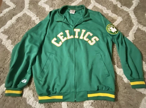 Vintage Majestic Hardwood Classics Boston Celtic Warm Up Jacket Jersey Size XL Cover
