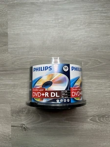 50 PHILIPS 8X DVD+R DL Dual Double Layer 8.5GB  Logo Media Disc Cake Box/240mins - Afbeelding 1 van 4