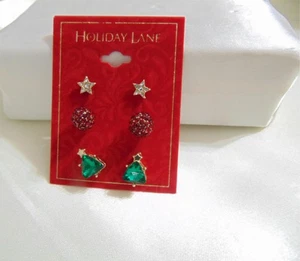 Holiday Lane Gold-Tone 3-Pc. Set Crystal Star, Ball & Tree Stud Earrings CHR103 - Picture 1 of 4