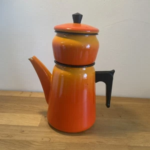 Vintage Aubecq Coffee Pot Enamel Orange Retro Used Stove Top France - Picture 1 of 9