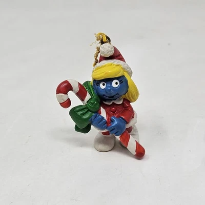 Pitufos Bastón de Caramelo Pitufina Navidad Pitufo Adorno Estatuilla De Colección PVC 2"  Foto 1 de 4