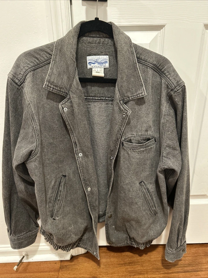 Chaqueta estilo bombardero Jean lavado gris vintage Perry Ellis America talla M/L Foto 1 de 4