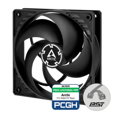 ARCTIC P12 PWM PST 12cm 120mm Pressure Optimised PC Case Fan Black 56.3CFM 4-Pin - Image 1 of 4