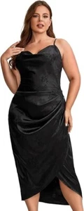 Women's Plus Size Satin Spaghetti Strap Cowl Neck Wrap Party Dress L Plus - Picture 1 of 4