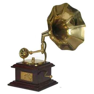 9" Desk Top Gramophone Player Phonograph Brass Horn HMV Vintage Antique Gift NEW - Picture 1 of 3