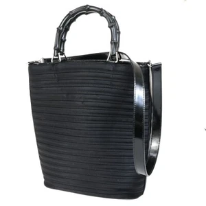 GUCCI Logo Bamboo 2Way Shoulder Hand Bag Canvas Leather Black Italy 30FB076 - Picture 1 of 16