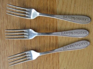 Original alte Werbung 3 Gabeln Gabel Kuchengabeln Bärenmarke 1950iger Jahre - Bild 1 von 3