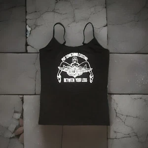 XS Vintage Classic Style Harley Davidson Print Exciting  Black Cami Tank Top Tik - Picture 1 of 2
