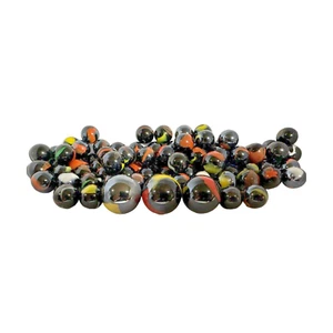 MARBLE 73 Black GLASS Swirl .50 Vintage 4 Black Orange Yellow Swirl SHOOTER 7/8" - Picture 1 of 6