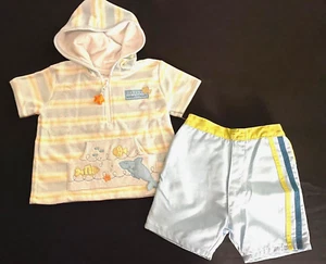 MINIBASIX Hooded Terry Top/Swim Trunks - Blue - NWT Boys 9 month - Picture 1 of 4