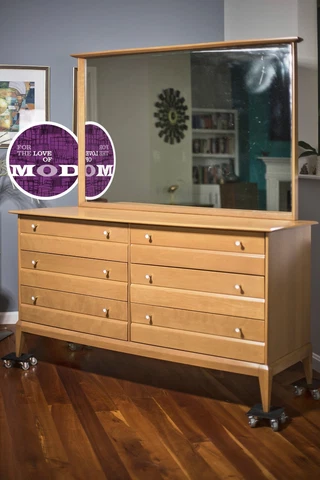 Mid Century Modern Heywood-Wakefield Cadence Dresser & Mirror in Champagne Cover