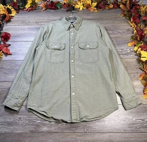 Basic Editions Button Down Shirt Medium Mens Green Thick Long Sleeve Thermal - Picture 1 of 11
