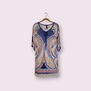 Yahada Women's Tunic Dress Multicolor Short Stretch Fringe Hem USA Size Small - Picture 1 of 9