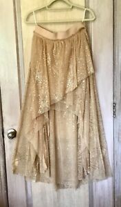 Free People Maxi Skirt  Can't Stop The Feeling Tutu Tan Tulle Glitter L NEW