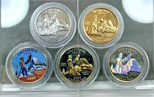 2005 California State Quarters ~ Gold Plated ~ Hologram ~ Colorized ~ 5 Coins - Picture 1 of 13