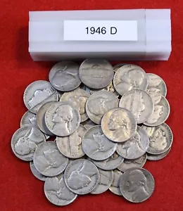 Rollo de 40 monedas Jefferson Nickels 1946-D circulado - Imagen 1 de 4