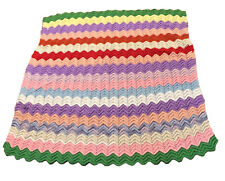 Vintage Zig Zag Chevron Afghan Throw Blanket rainbow colorful Crochet 40 X 46